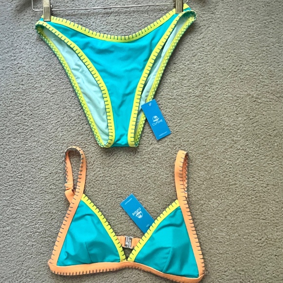 NWT two piece CUPSHE Neon crochet accent bikini set size SMALL - Picture 3 of 10